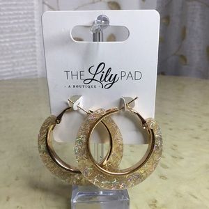 Gold Tone Sparkly Hoop Earrings New!